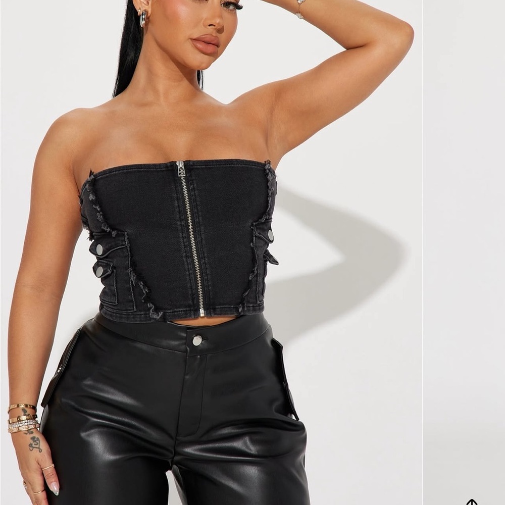 Fashion Nova Black Bustier Ruffled Crop Top